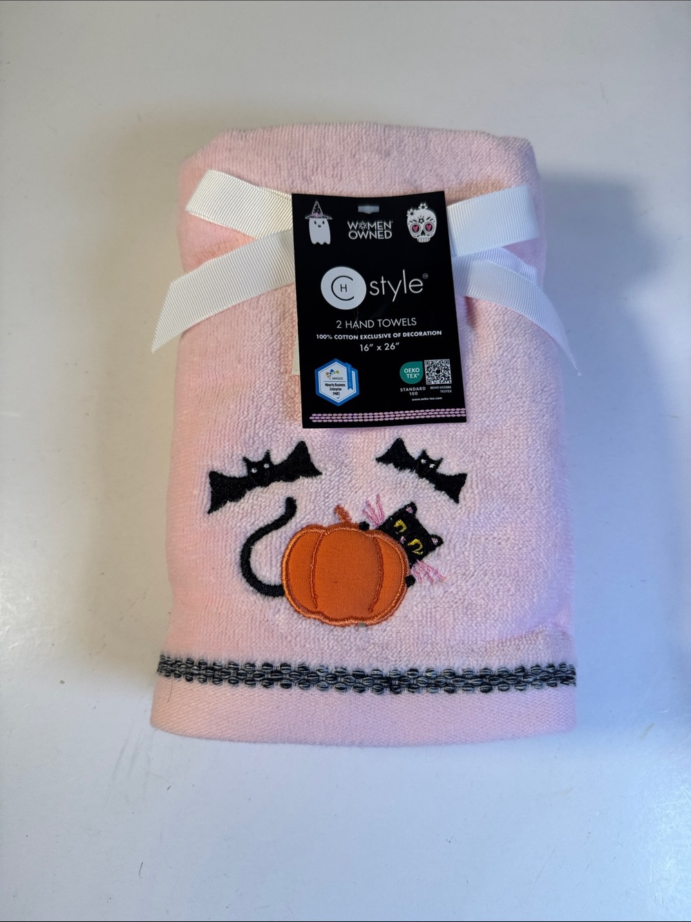 Black Cat Halloween Hand Towels Bats Pumpkin